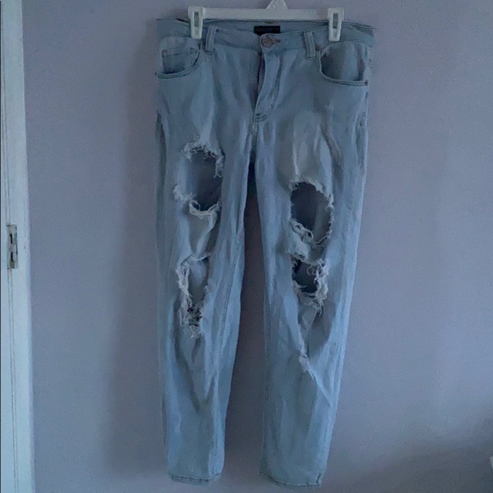high rise ripped jeans